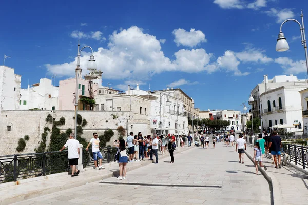 Polignano a Mare, Puglia, İtalya 'daki Lama Monachile köprüsünün genel görünümü