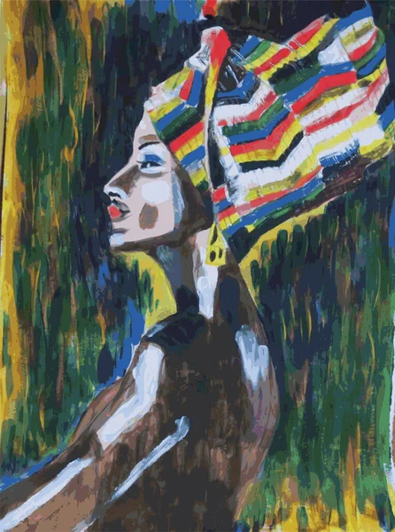 Восточно Красивый Женский Портрет Цветная Живопись Абстрактного Искусства — стоковый вектор