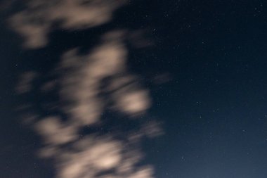 Bulutlu ve yıldızlı gece gökyüzü. Tasarım ögesi olarak kullanılabilir, arkaplan.