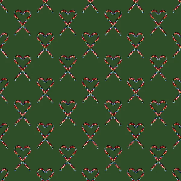 Forma Corazón Sin Costuras Con Caramelos Navidad Sobre Fondo Verde — Foto de Stock