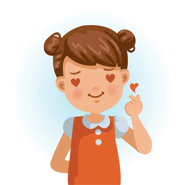 Niña Está Haciendo Pequeño Gesto Forma Corazón Que Muestra Sentimientos — Vector de stock