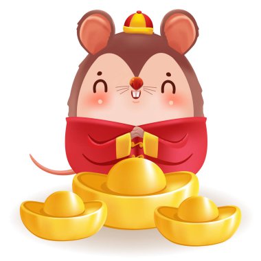 Mutlu Çin Yeni Yılı 2002. Altın taşıyan hayvan karakteri. Beyaz arkaplanda izole edilmiş vektör tasarımı.