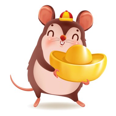 Mutlu Çin Yeni Yılı 2002. Altın taşıyan hayvan karakteri. Beyaz arkaplanda izole edilmiş vektör tasarımı.