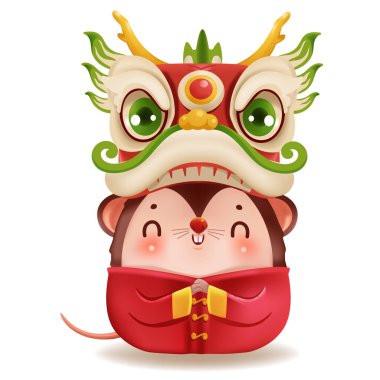 Mutlu Çin Yeni Yılı 2002. Altın taşıyan hayvan karakteri. Beyaz arkaplanda izole edilmiş vektör tasarımı.