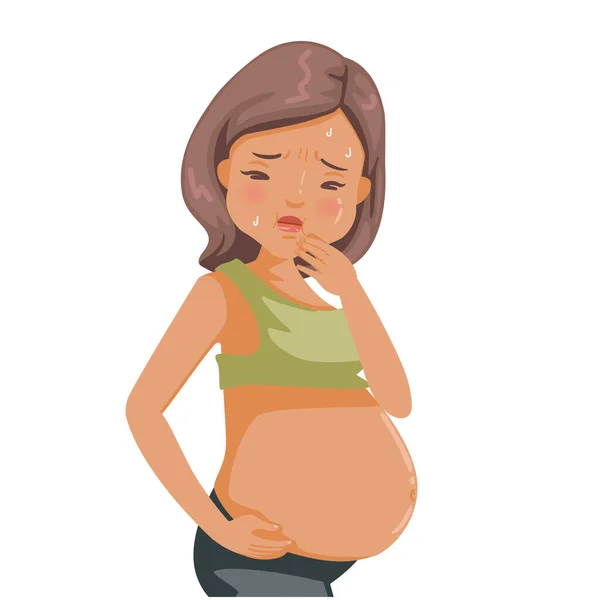 Pregnancy Nausea Feeling Ill Beautiful Woman Experiencing Signs Pregnancy Pregnant — Stock Vector