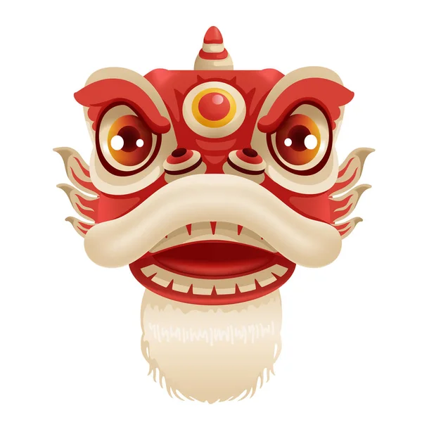 Tête Danse Lion Nouvel Chinois Tenant Une Bannière Rouge Ornée — Image vectorielle
