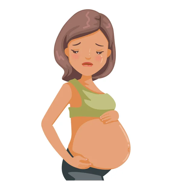 Pregnant Sad Feeling Ill Beautiful Woman Experiencing Signs Pregnancy Pregnant — Stock Vector