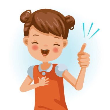 Küçük kız onayladı. Hallettim. Olumlu duygular, gül. Çizgi film karakteri çizimi beyaz arkaplanda izole edildi