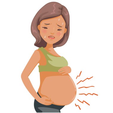 Pregnant stomach ache. Conditions of childbirth, Miscarriage, toxic pregnancy, unhealthy health. Vector illustration isolated on a white background.  clipart