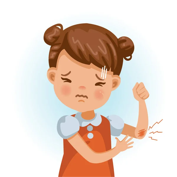 Little Girl Elbow Feel Pain Wound Cartoon Character Vector Illustration — Stock Vector