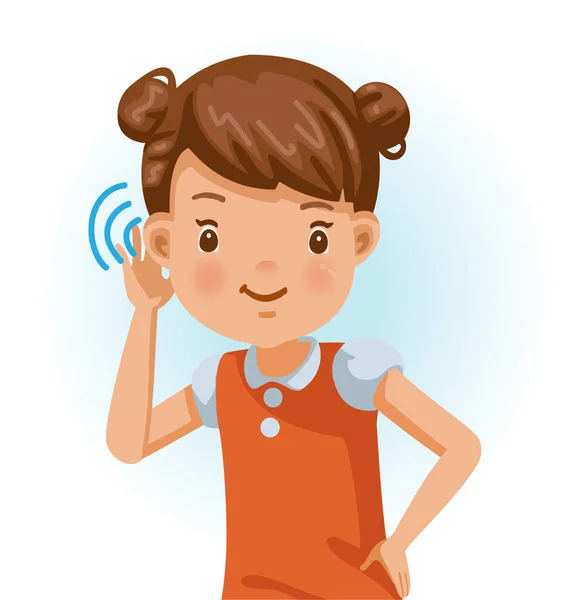 Niña Escuchando Emociones Positivas Sonriendo Dibujos Animados Carácter Vector Ilustración — Archivo Imágenes Vectoriales