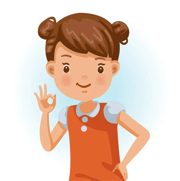 Κοριτσάκι Εντάξει Θετικά Συναισθήματα Χαμόγελο Εικονογράφηση Φορέα Χαρακτήρα Κινουμένων Σχεδίων — Διανυσματικό Αρχείο