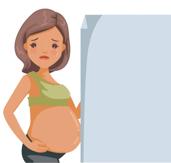 Droevige Zwangere Vrouwen Die Papier Vasthouden Sullen Media Negatieve Emoties — Stockvector