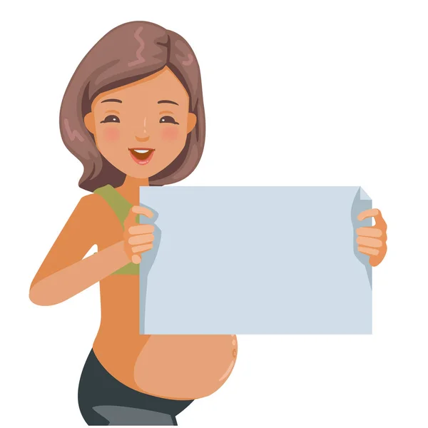 Pregnant Holding Paper Smiling Positive Media Vector Illustration Isolated White — Stock Vector