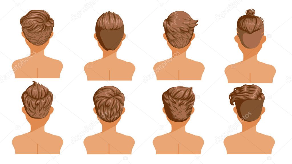 Men hair rear view. Men hairstyle set.