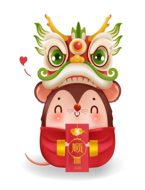 Chinese New Year. Greeting cards for 2020, 2032. Year of the Mouse. cartoon rat. Translate happiness clipart