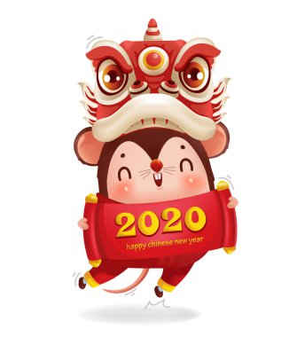 Çin Yeni Yılı. 2020, 2032 için tebrik kartları. Fare Yılı.