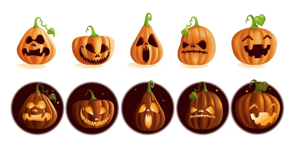 Dýně Charakter Osobnost Set Jack Lantern Design Pro Den Noc — Stockový vektor