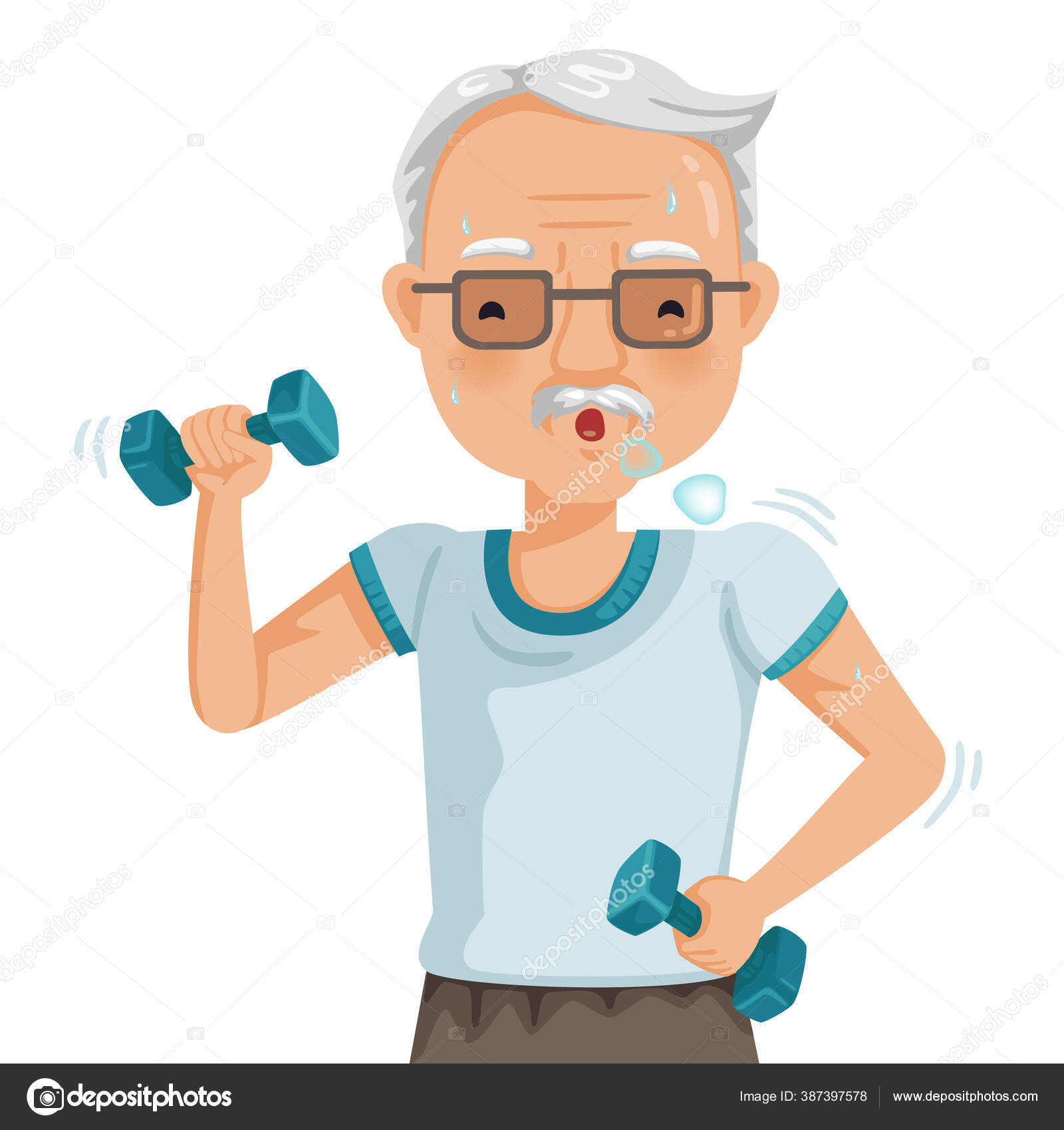 Elderly Man Exercising Dumbbells Portrait Asian Old Man Doing