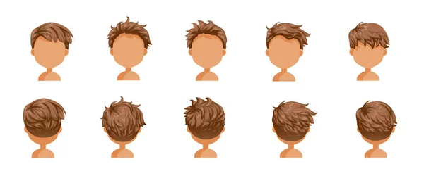 Chlapec Rozcuchanými Vlasy Široký Výhled Vlasy Jsou Odfouknuté Vpředu Vzadu — Stockový vektor