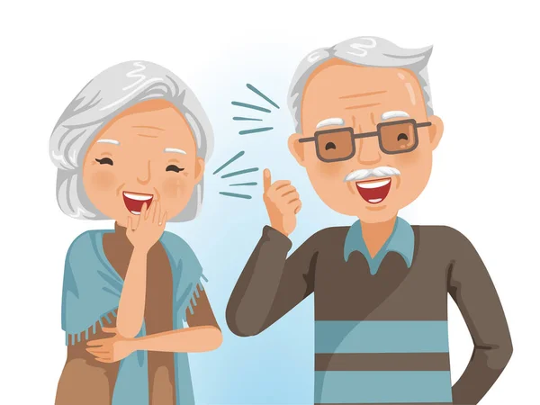 老夫婦が一緒に笑っている 元気よ 感情をリラックスしてハンサムな美しい祖母と祖父の肖像画 白を基調としたベクトルイラスト — ストックベクタ