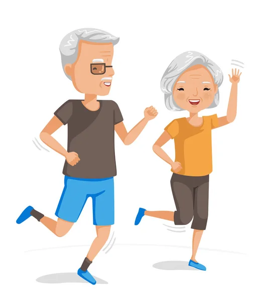 Dois Idosos Correr Juntos Exercício Sénior Retrato Bela Bonita Avó — Vetor de Stock