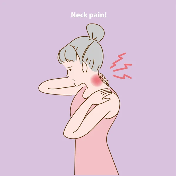 Tired Woman Having Neck Pain Symptom Girl Holds Neck His — Stock Vector