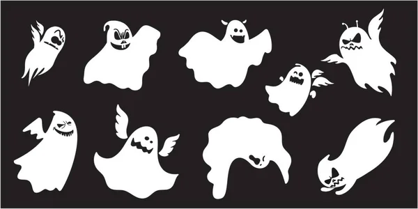 单色鬼鬼怪吓坏了恐怖片集 鬼魂飞舞的影子很有趣 角色设计之间的光圈 孤立的矢量说明 — 图库矢量图片