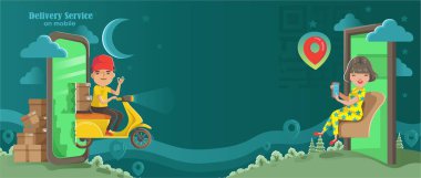 Teslimatçı vektör ayarlandı. Kutu ya da ürün taşıyan bir adam. Tam duruş ve duruş ve tutuş ya da işaret. Teslimatçı izole edildi. 