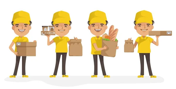 Delivery Man Vector Set Man Holding Box Product Posture Full Stock Vector