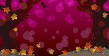 Cadılar Bayramı ağacı arkaplan vektörü. Dolunayı ve zemini olan ürkütücü bir orman. Sonbaharın yaprakları ve dalları olmadan. Cadılar Bayramı için tasarım. Beyaz arkaplanda izole edilmiş vektör illüstrasyonu.