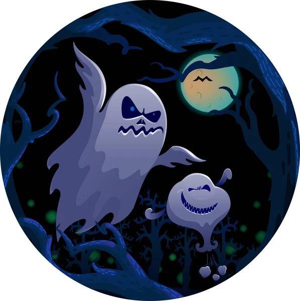 幽霊の霊だ 秋の木の風景ハロウィンの背景 ゴーストシートハロウィンキャラクターデザイン 分離ベクトル — ストックベクタ