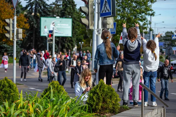 Мінськ Білорусь Вересня 2020 Мирні Протести Після Президентських Виборів Діти — стокове фото