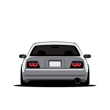 Cartoon japan tuned car isolated. Back view. Vector illustration clipart