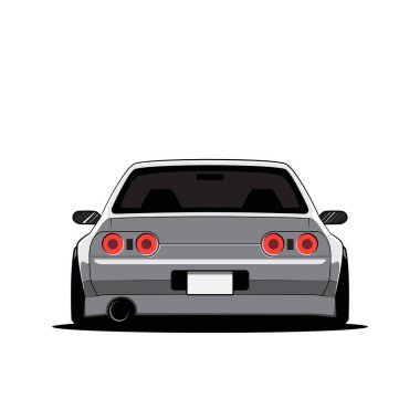 Cartoon japan tuned car isolated. Back view. Vector illustration clipart
