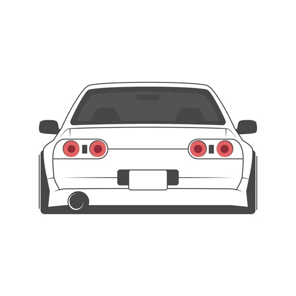 Cartoon Japan Tuned Car Isolated Back View Vector Illustration — Stock Vector