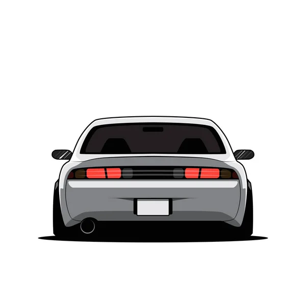 Cartoon Japan Tuned Car Isolated Back View Vector Illustration — Stock Vector