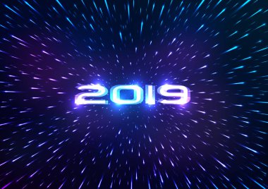 Abstract 2019 Happy New Year background. Abstract space background. Flying through hyperspace. Vector illustration clipart