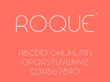 Vektör ince çizgi büyük yazı tipi. Latin alfabesi harfleri ve sayıları