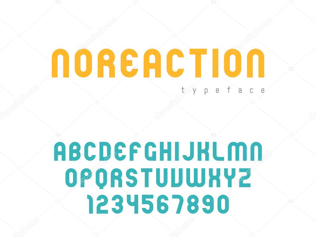 Vector latin uppercase alphabet letters and numbers. Abstract rounded font