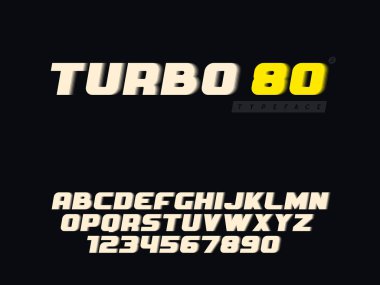 Vektör latin büyük harf Alfabe harf ve sayı. Retro 3d yazı tipi