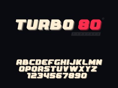 Vektör latin büyük harf Alfabe harf ve sayı. Retro 3d yazı tipi