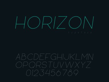 Vektör ince çizgi büyük yazı tipi. Latin alfabesi harfleri ve sayıları