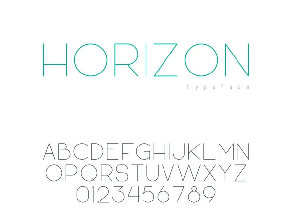 Vector Thin Line Uppercase Fuente Letras Números Del Alfabeto Latino — Vector de stock