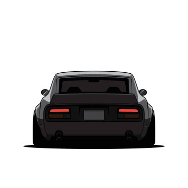 Çizgi film eski Japon akortlu araba izole edildi. Arkadan bak. Vektör illüstrasyonu