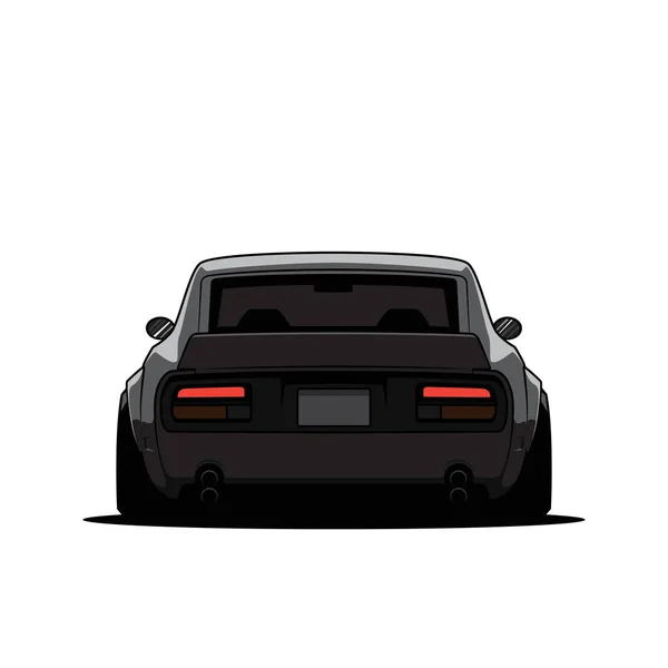 Cartoon Old Japan Tuned Car Isolated Back View Vector Illustration — Stock Vector
