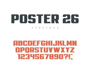 Latin alfabesi harfleri ve numaraları. Retro poster yazı tipi. Vektör çizimi