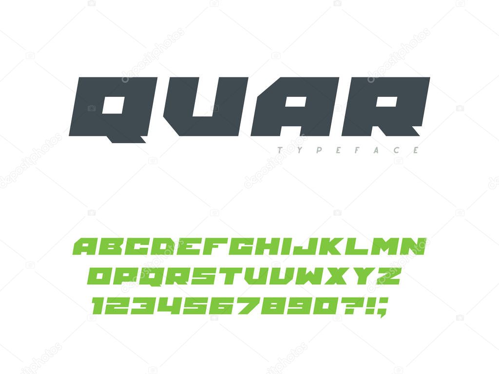 Square block font. Latin alphabet letters and numbers. Vector illustration