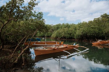 Filipinler 'in Bohol kıyısındaki tipik Filipinli tekne.