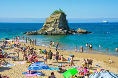 Santander tatil beldesi, Cantabria, İspanya, Avrupa 'daki ünlü Sardinero Sahili manzarası.